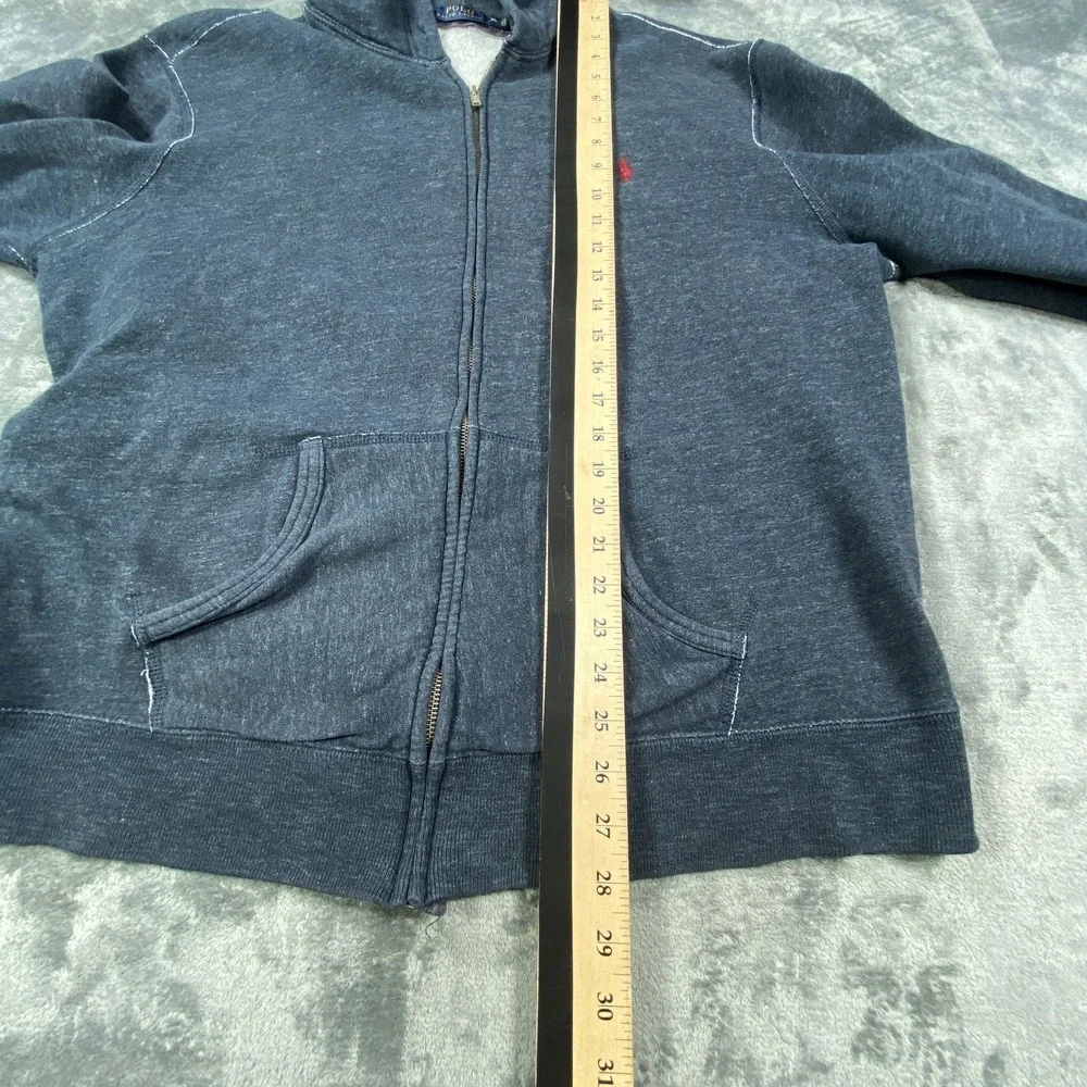 Polo Ralph Lauren Fleece Full Zip Hoodie Mens XL Grey Logo Red‎ Kangaroo Pockets